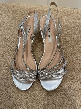 Nina Silver Rhinestone Slingback Heels